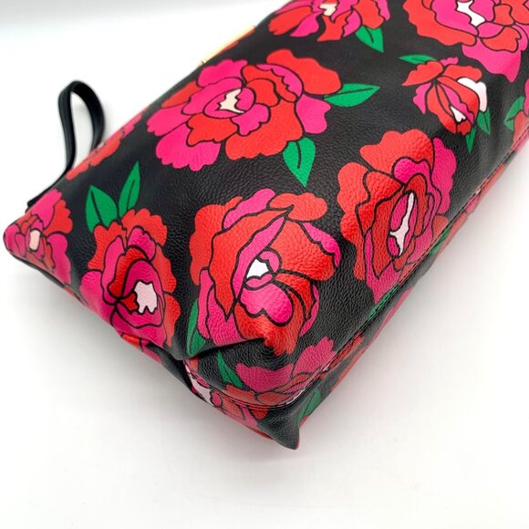 Betsey Johnson Black Floral Printed Large Zip Pouch - Picture 9 of 11